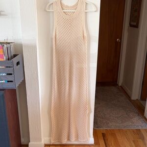 Sleeveless Chevron Knit Maxi Dress in Apricot